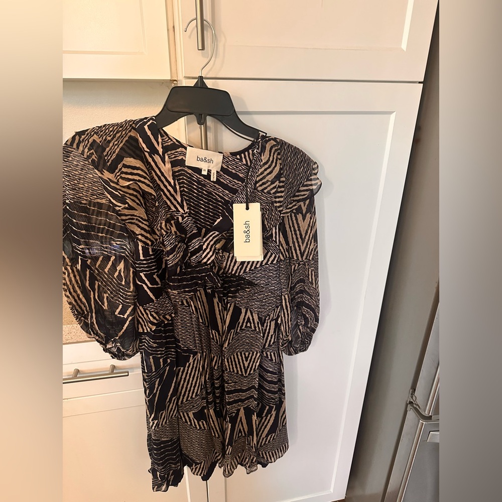 ba&sh Black and White Ruffled Wrap Sundress